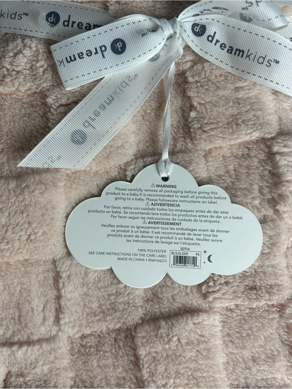 Dreamkids Pale Pink Checkered Baby Blanket Sepia Plush Soft Checkerboard